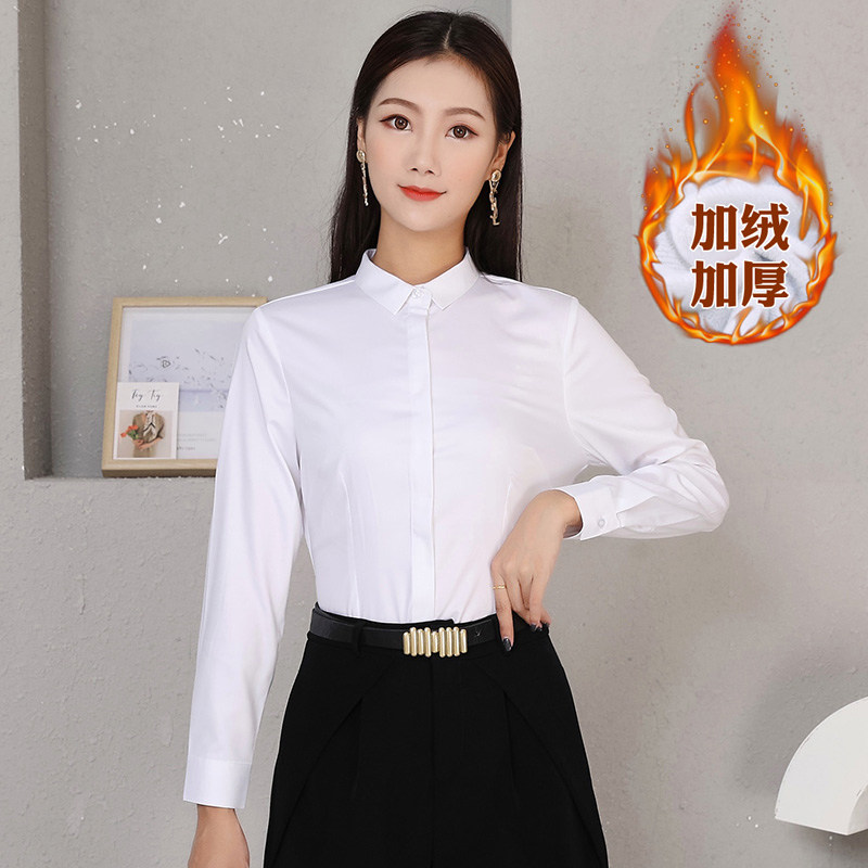 加绒服务员工作服女长袖衬衫定制餐饮酒店前台职业装秋冬季衬衣棉