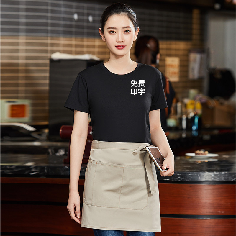 纯棉服务员餐饮制服夏季女男短袖薄款饭店快饭厅奶茶店T恤定制