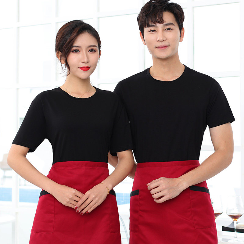纯棉圆领夏天工作服短袖定制酒店饭店饭厅服务员聚会企业团体T恤