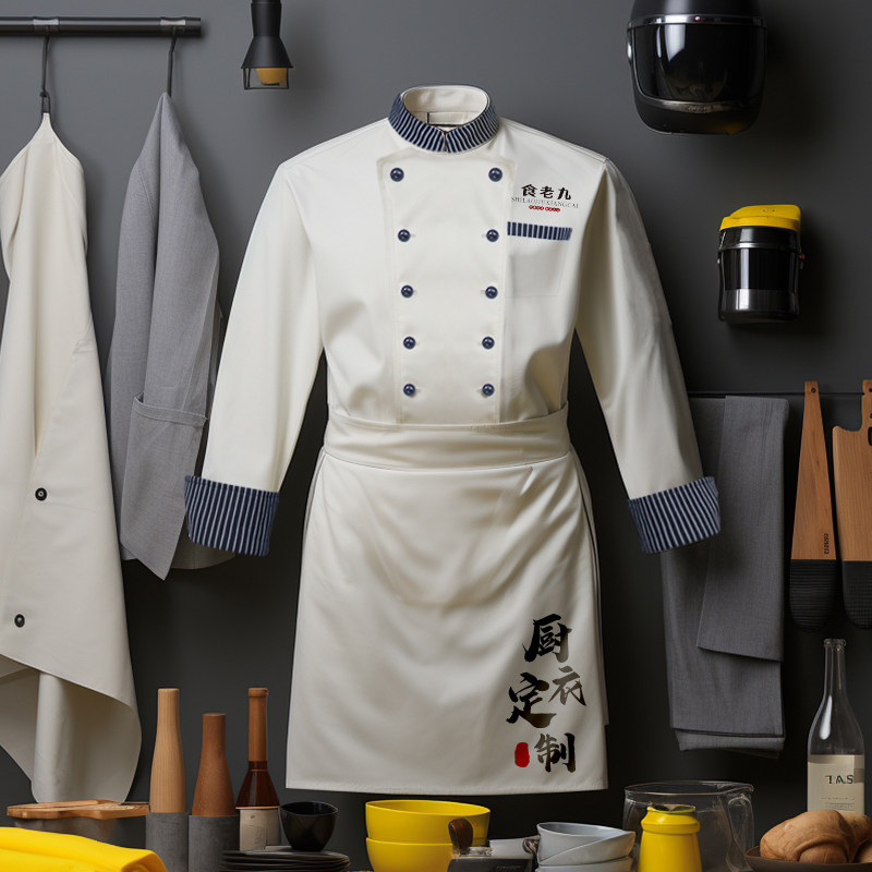时尚帅气厨师工作服长袖冬季餐厅饭店餐饮后厨工衣厨房专用衣服男