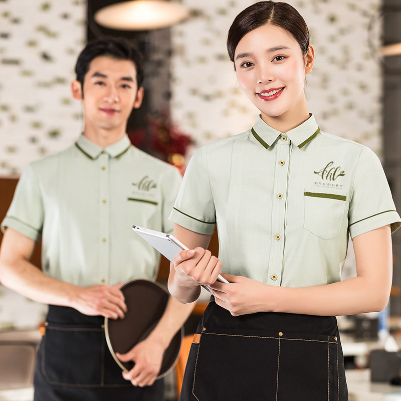 高档酒店服务员工作服女短袖餐饮定制西点咖啡餐厅前台衬衣夏季男