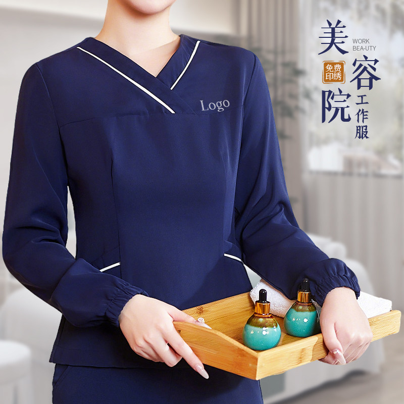 高端美容院美容师工作服女长袖养生馆美甲技师服套装SPA美业定制