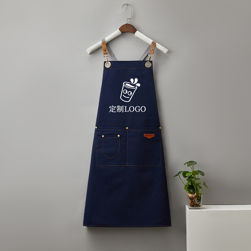 帆布围裙工作服女夏季薄款餐饮店服务员水果奶茶店定制logo印字男