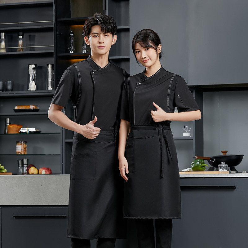 夏季餐饮厨师服短袖薄款饭店面馆厨房食堂烘焙专用工衣定制男