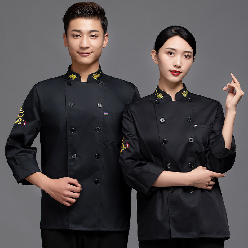 餐饮厨师工作服长袖秋冬中餐厅火锅店高级厨房大厨定制刺绣服装男