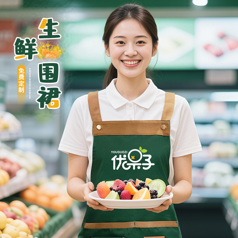 防水防油抱婴袋围裙定制logo印字水果店生鲜超市上班专用餐饮制服