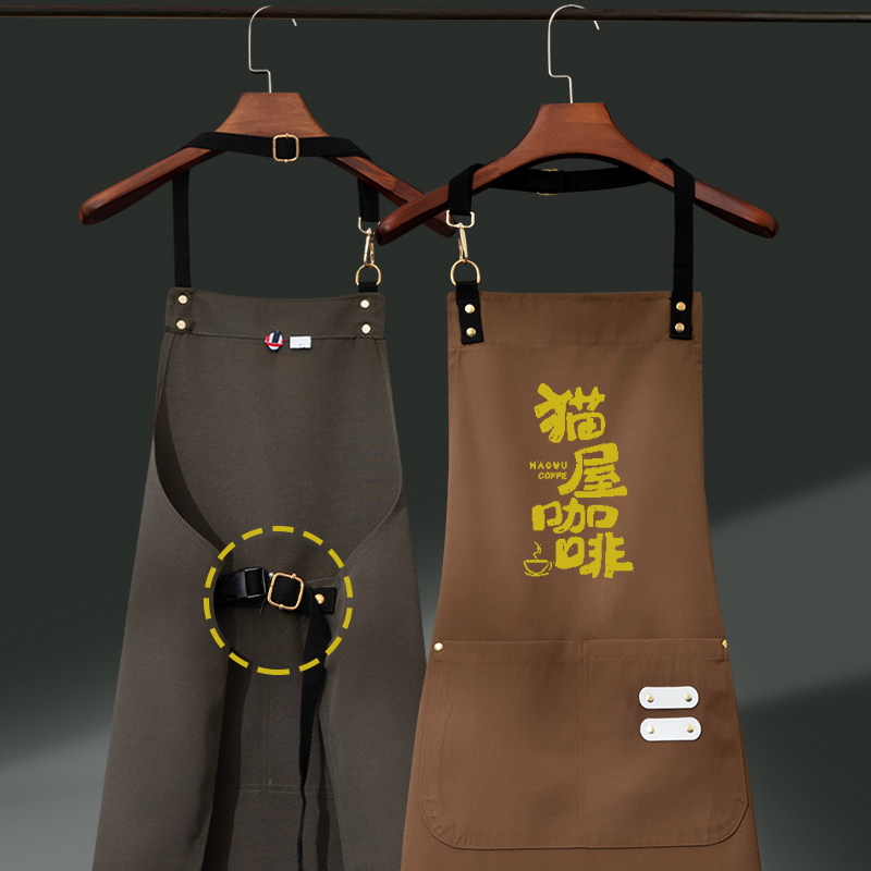 挂颈围裙定制logo印字餐饮专用奶茶咖啡店美甲师工作服女时尚防水
