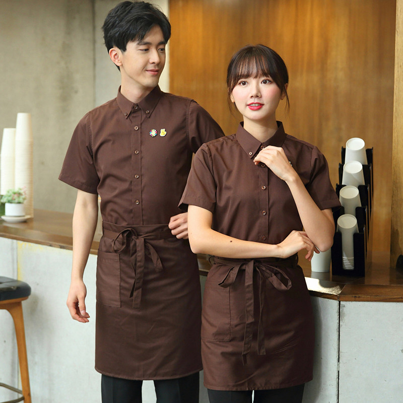 咖啡厅服务员工作服短袖定制奶茶店蛋糕烘焙店西餐厅衬衣夏季男女