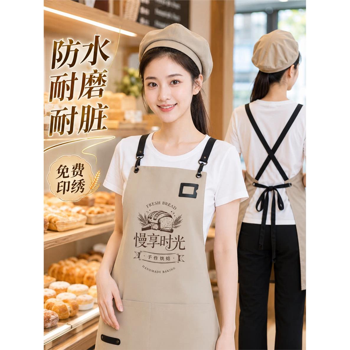 防水防污帆布背带围裙男女通用餐饮奶茶店工作服支持定制LOGO印字