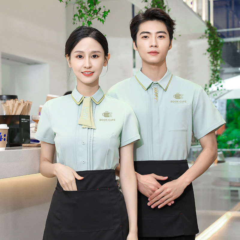 咖啡厅服务员工作服短袖夏季定制奶茶烘焙餐厅前台高端衬衣餐饮女