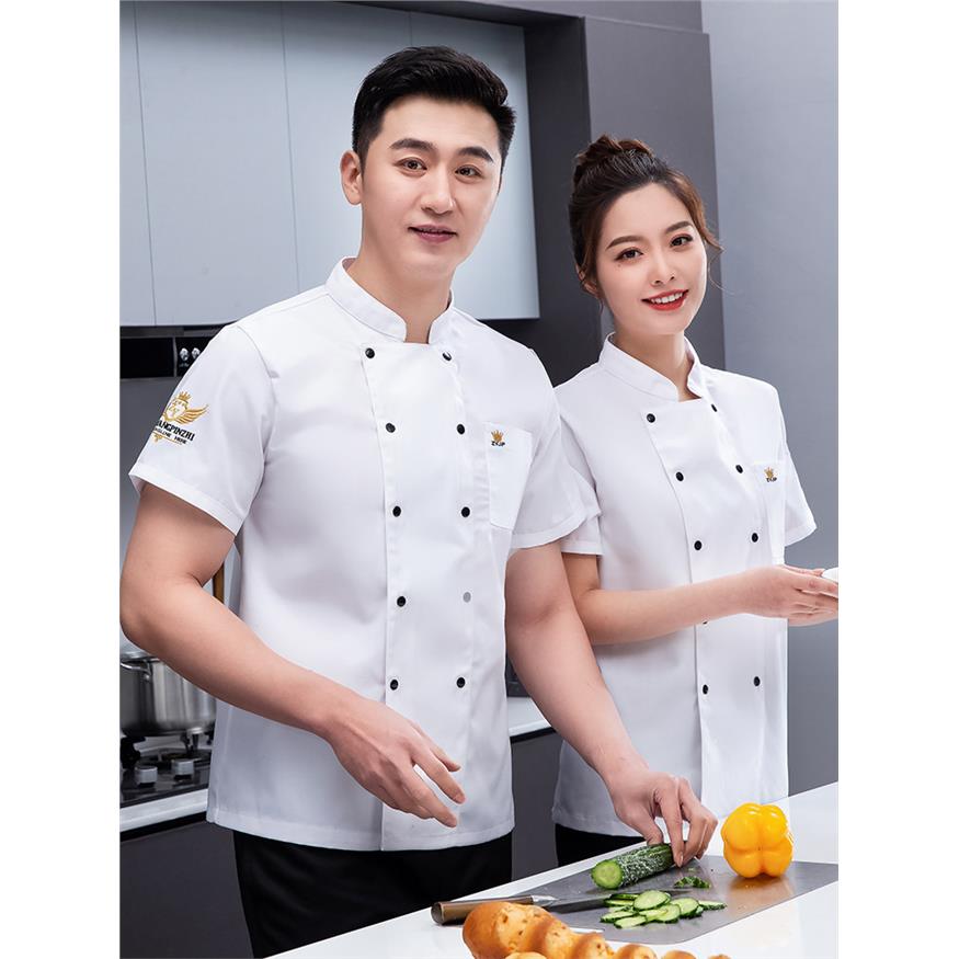 餐饮饭店厨师工作服短袖夏季大码熟食小吃烤鸭店定制印字服装长袖