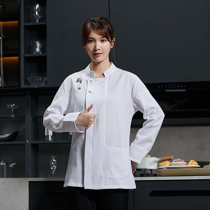 中式厨师工作服长袖加棉加厚中餐厅火锅酒店餐饮套装定制女秋冬款