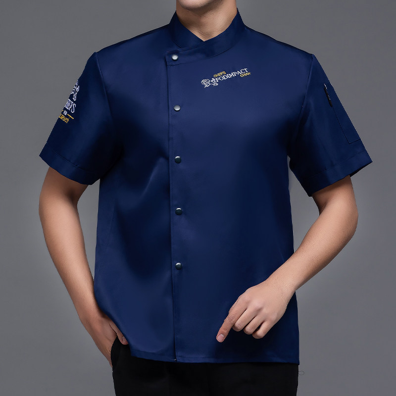 高级厨师长工作服透气网短袖星级酒店西式饭厅后厨房餐饮套装男女
