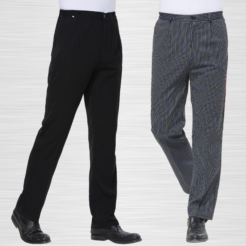 酒店工作服裤子厨师服务员男秋冬宽松西装裤耐磨黑色松紧腰直筒裤