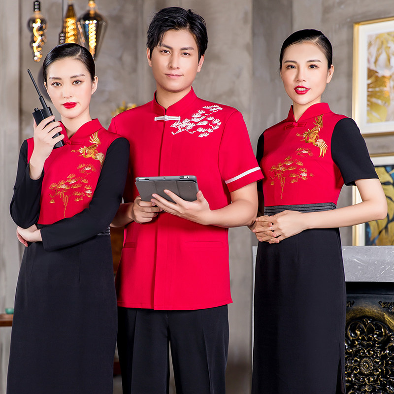 高端酒店迎宾女短袖工作服 中国风餐厅前台旗袍 夏季酒店礼仪服装
