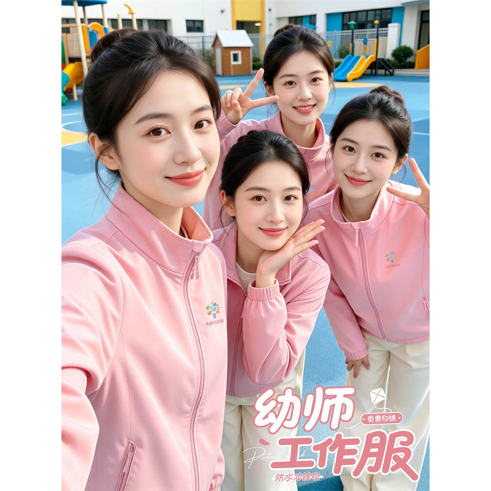 幼师冲锋衣工作服定制印logo教培机构幼儿园老师园服工装夹克外套