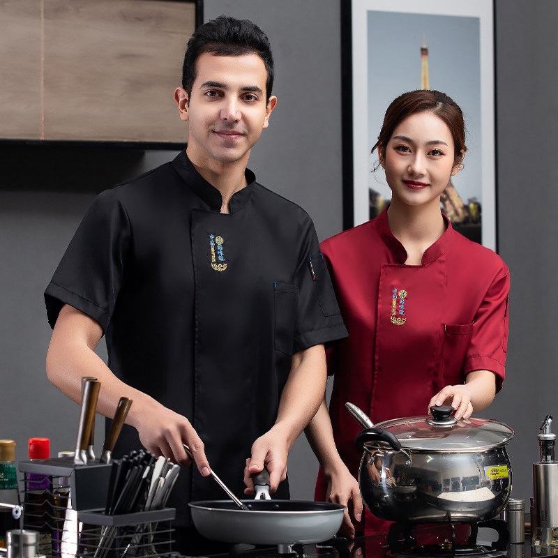 中式厨师工作服夏季透气网定制餐厅茶楼酒店饭馆厨房套装餐饮男女
