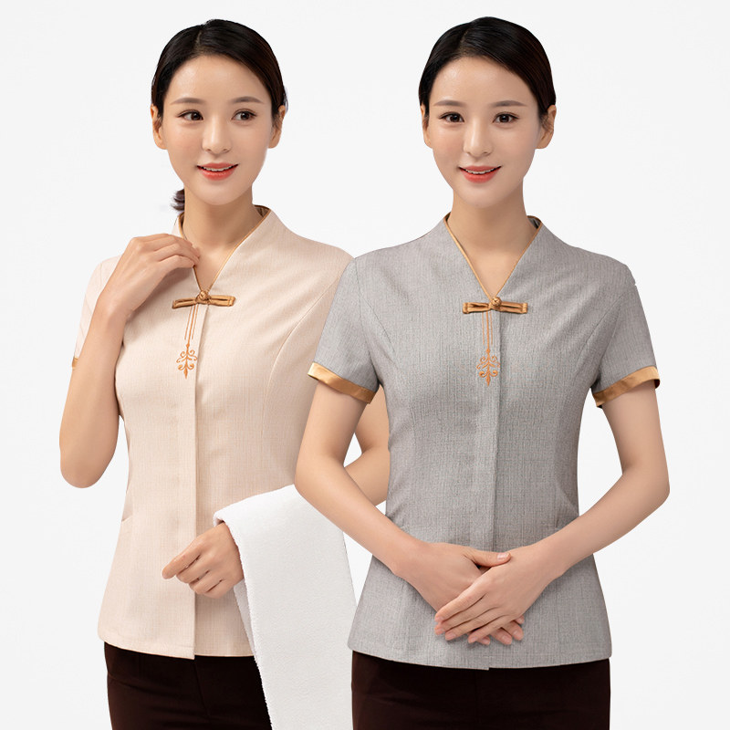 保洁工作服夏季短袖女男亚麻物业酒店客房清洁工阿姨薄款服装套装