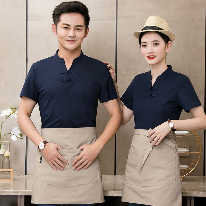 V领服务员女工作服夏季薄款t恤定制快餐店奶茶店超市餐饮酒店工装
