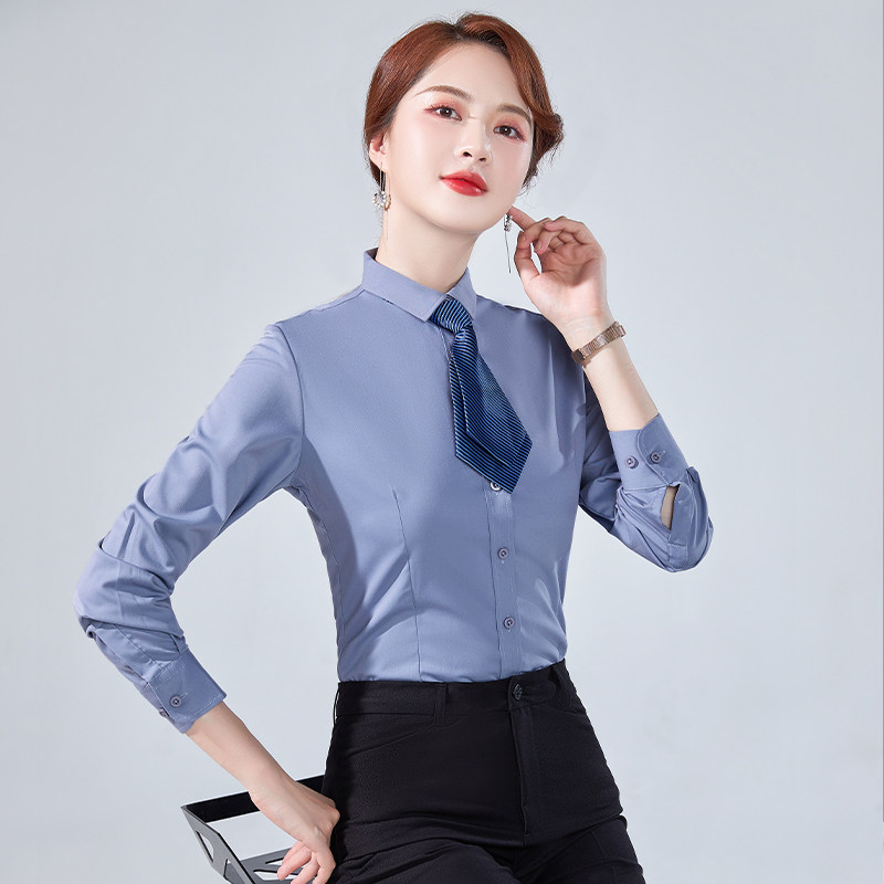 秋季酒店前台服务员工作服长袖餐饮高端餐厅衬衫职业装定制衬衣女