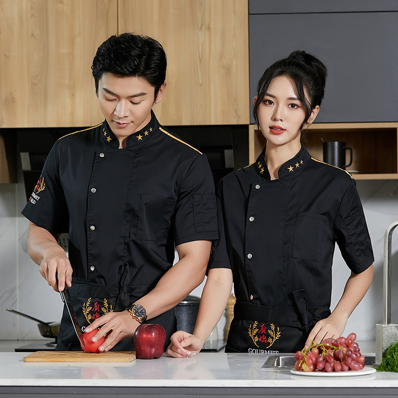 餐饮厨师工作服男定制薄款工衣酒店厨房面馆烘焙夏季透气短袖套装