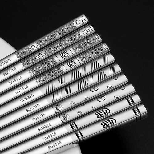 316不锈钢筷子 加厚合金防滑筷子家用隔热中式方形筷子直供