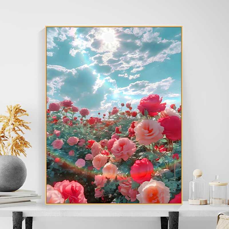 直供【子艺】diy数字油画北欧玫瑰花风景客厅轻奢装饰油画