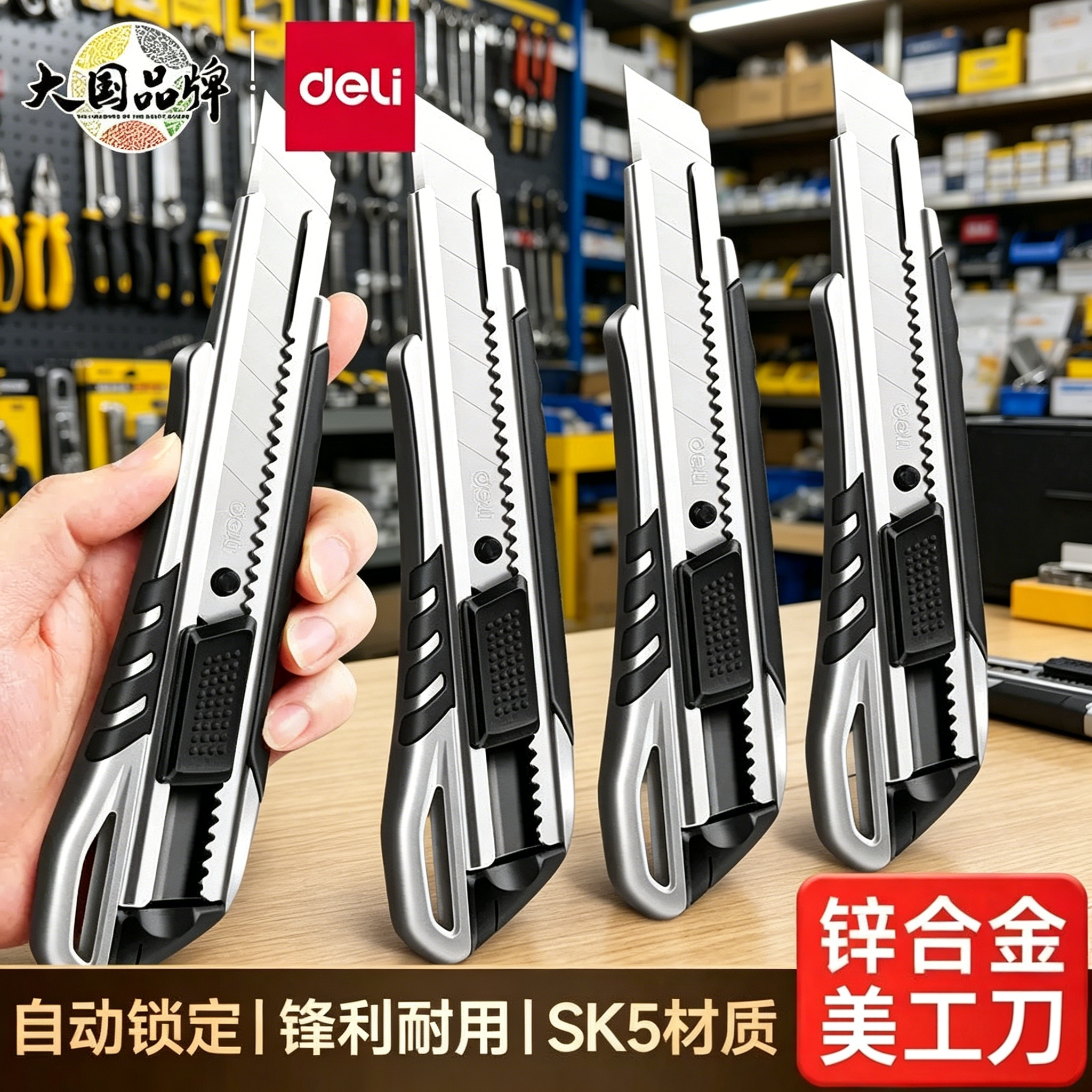 得力美工刀重型全钢加厚刀架锌合金耐用多功能学生壁纸刀裁纸刀快递开箱刀子办公工业大号介刀金属美工刀
