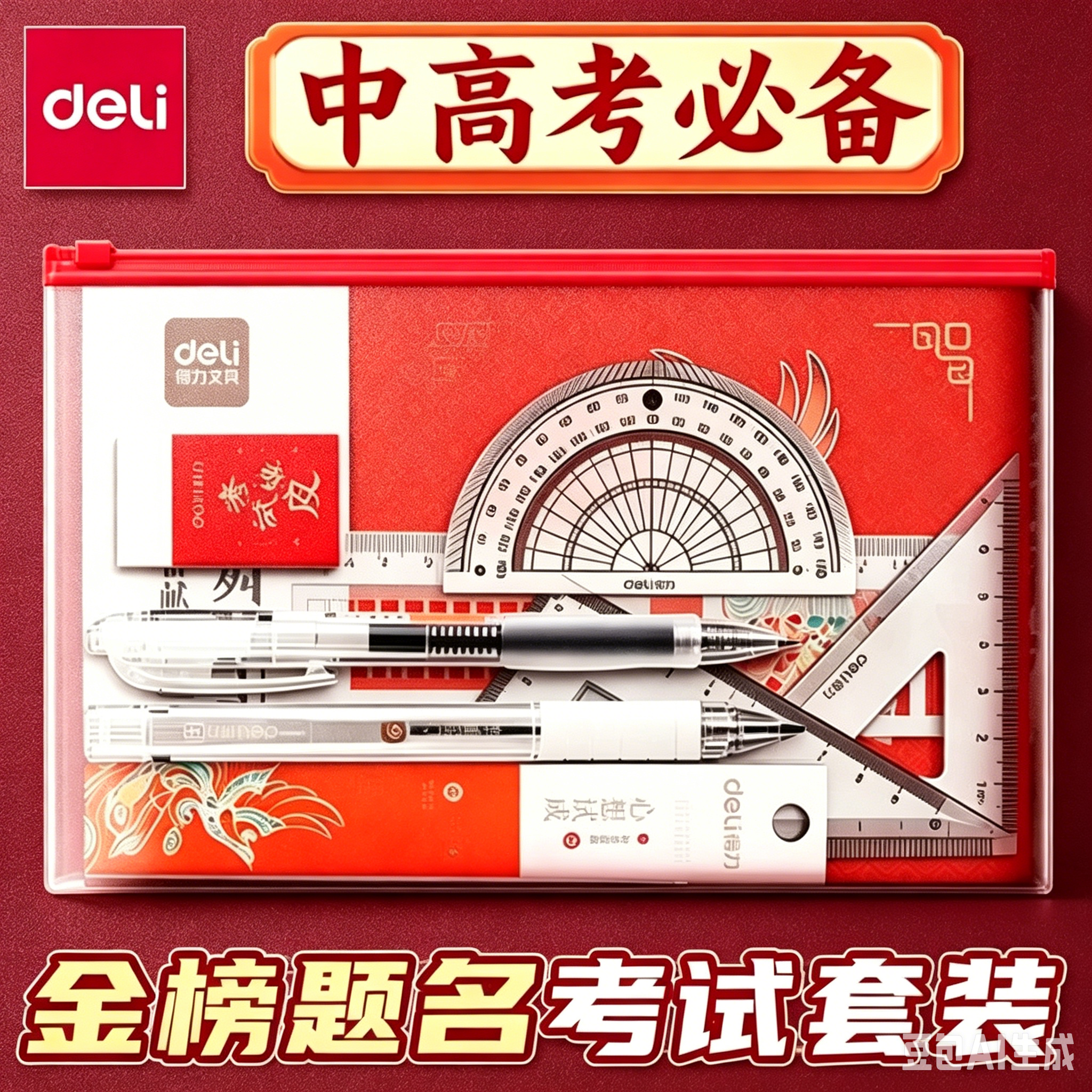 得力中高考文具套装考试专用考研公务员国考初中生涂卡笔答题卡考试套装必备收纳袋学习用品中学生可带入考场