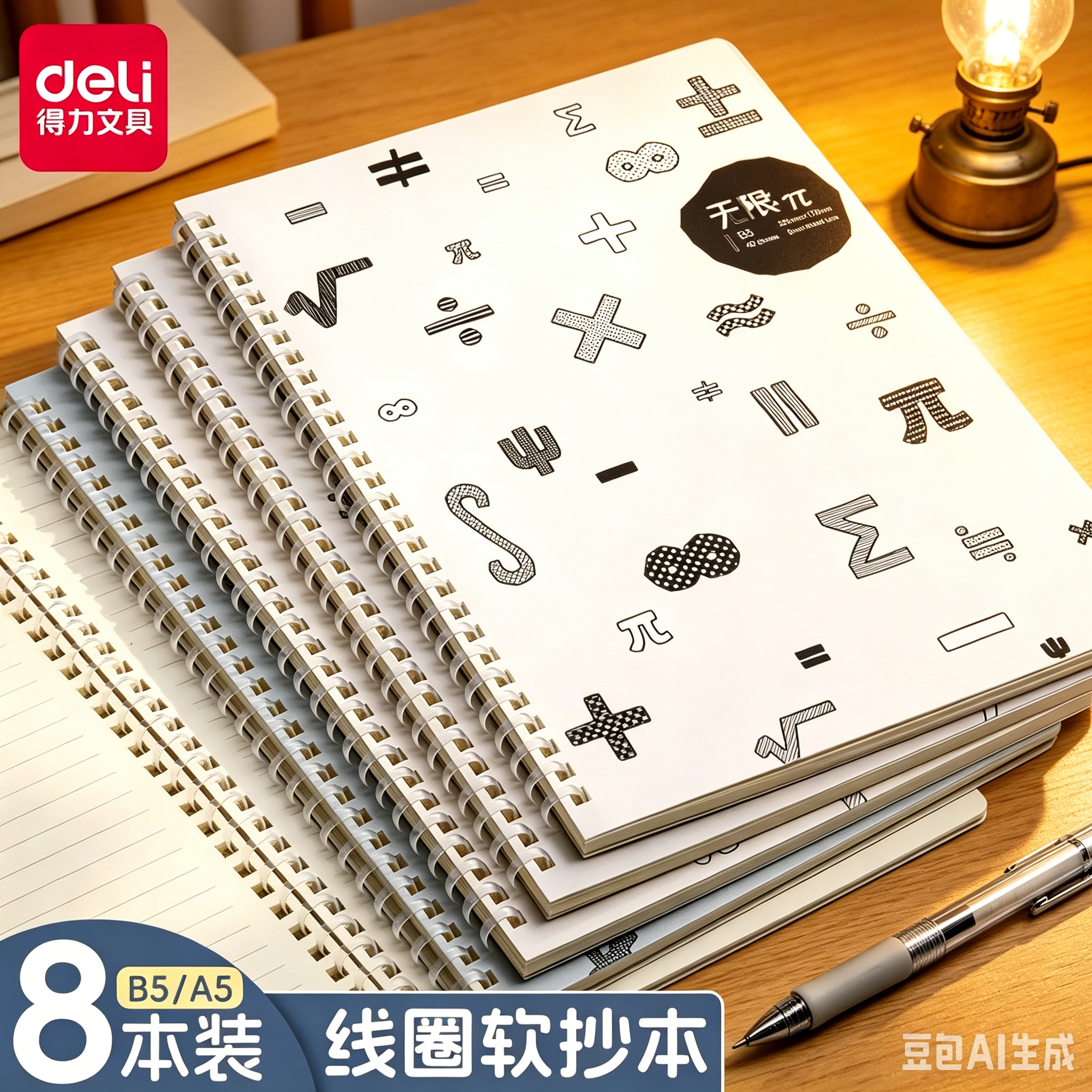 得力笔记本初中生专用本b5线圈本高中生高颜值软抄本加厚简约ins风横线课堂笔记日记a5办公记事本