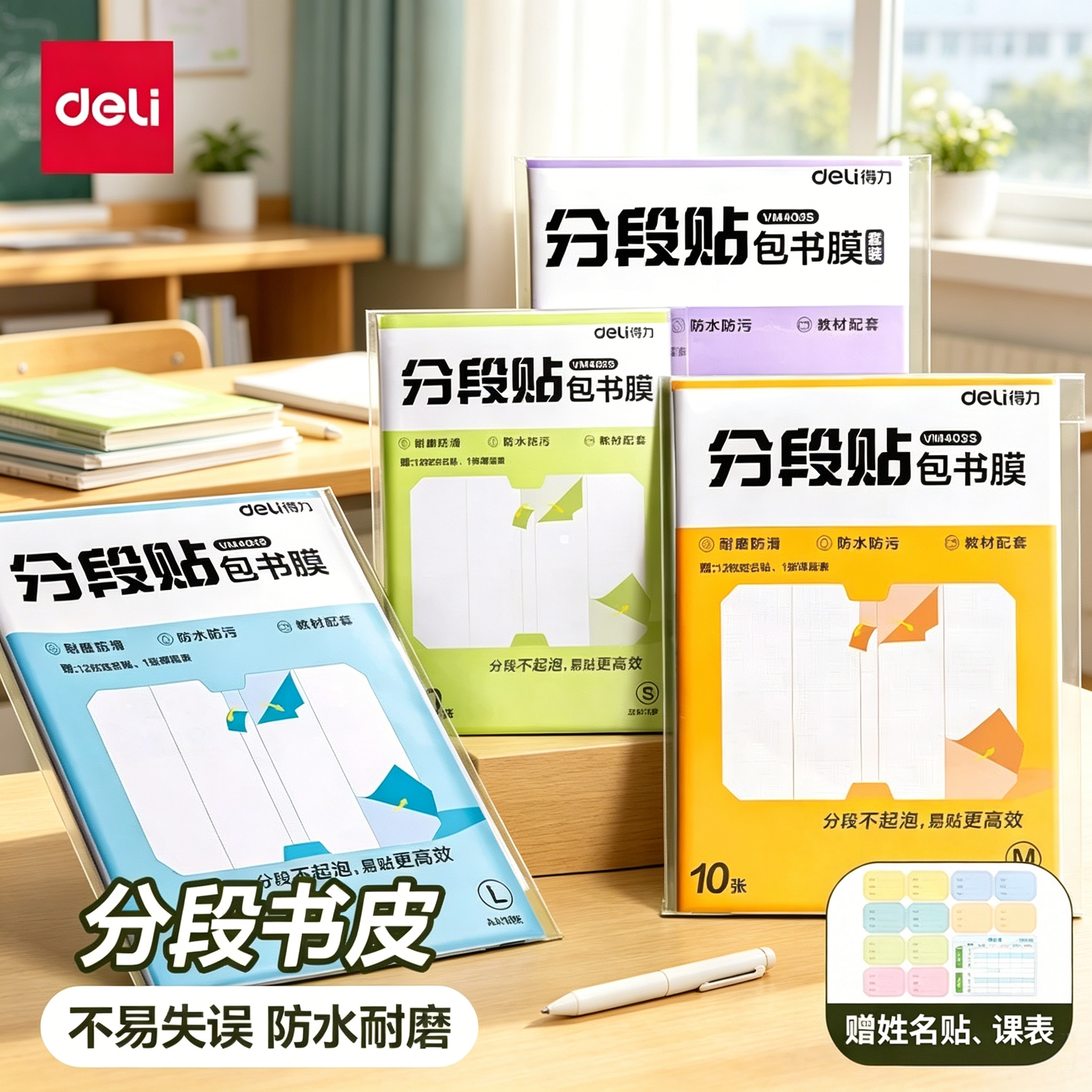 得力文具分段式包书皮书套包书膜书皮纸自粘透明磨砂加厚16K小学生一年级A4一体书壳全套塑料防水课本保护套