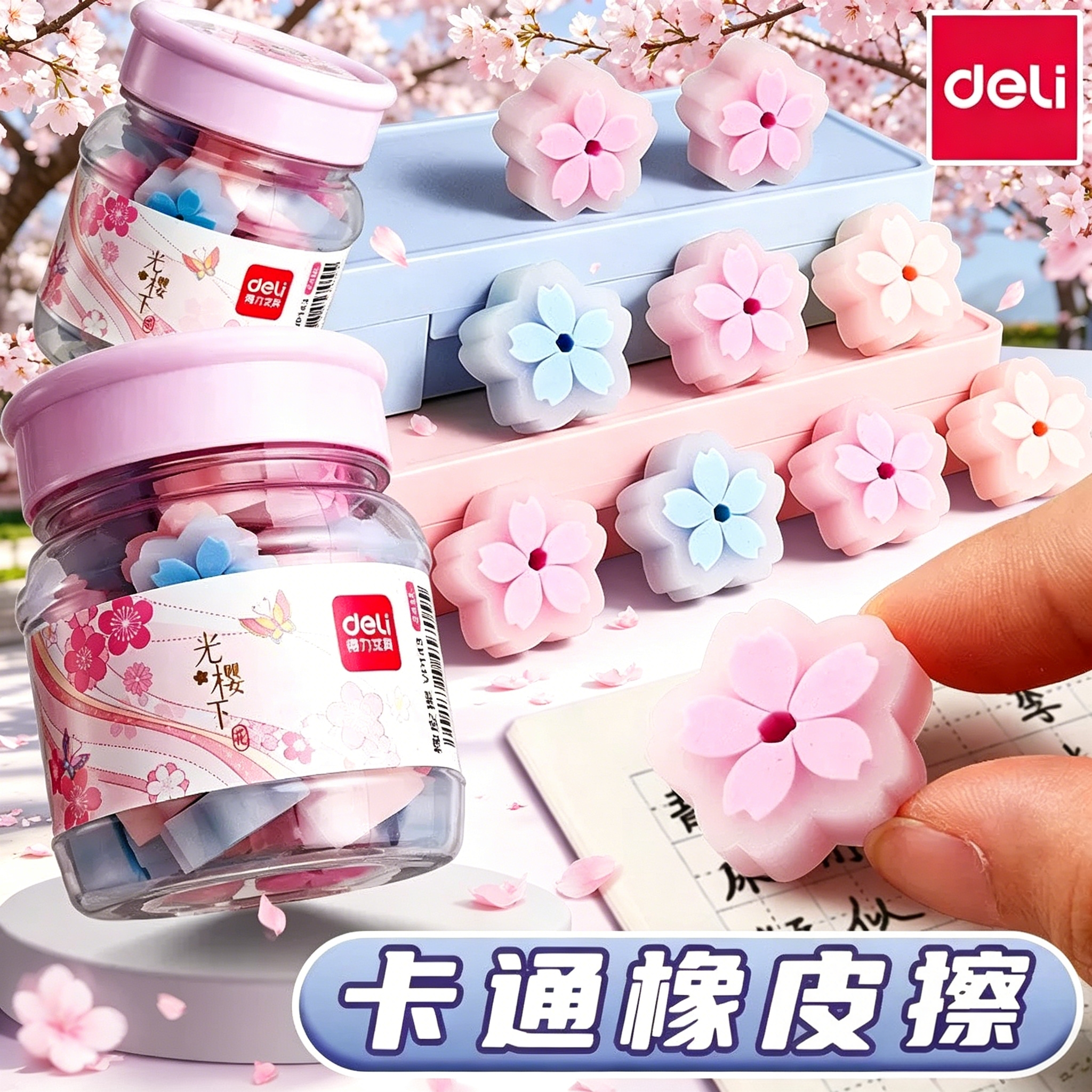 【桶装樱花橡皮】得力橡皮擦小学生专用无屑擦得超干净安全无毒不留痕儿童可爱像皮檫幼儿园考试美术生象皮擦