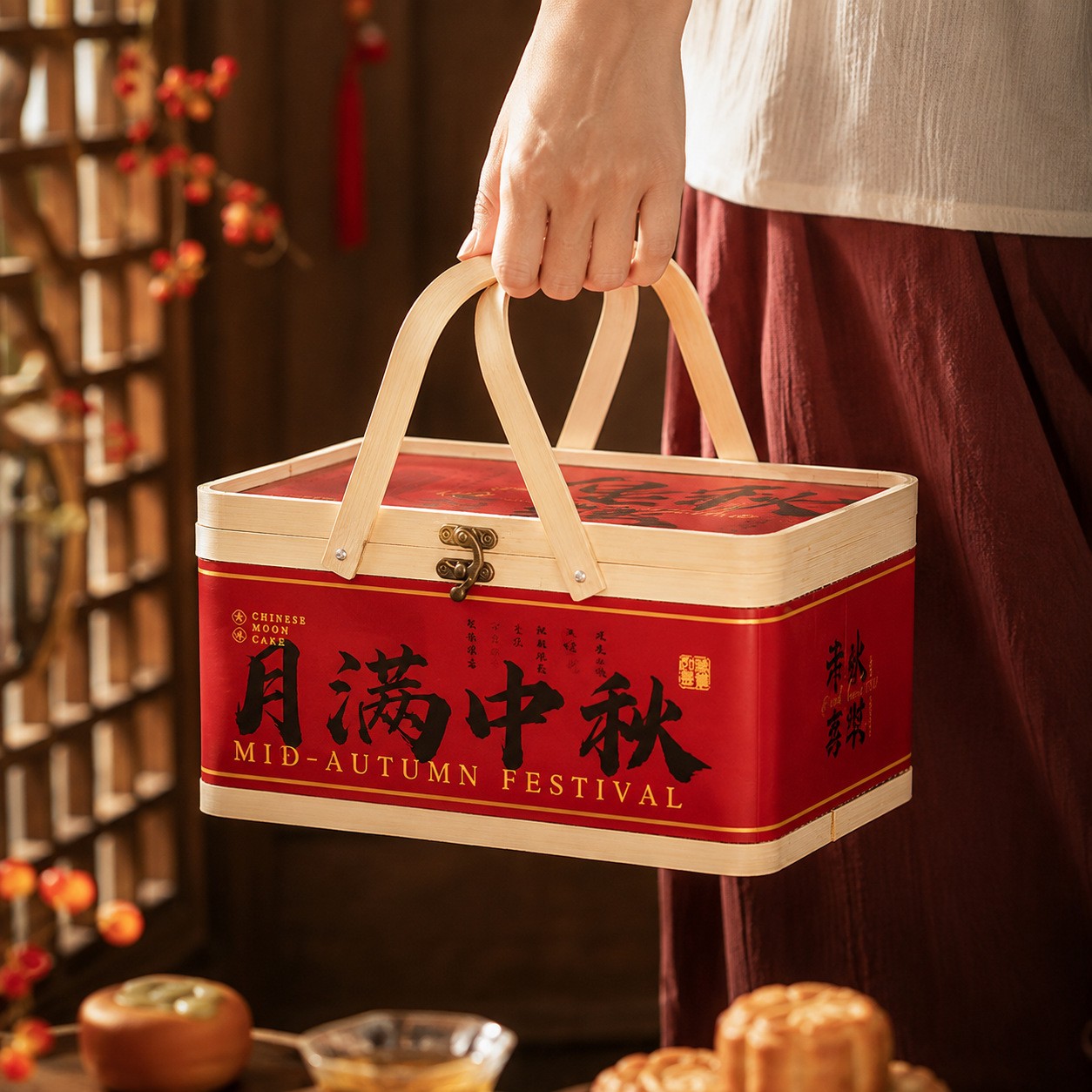 新款竹篮中秋包装盒月饼礼盒空盒