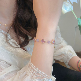 紫水晶月光石手链女四叶草夏季ins小众设计轻奢闺蜜水晶手链