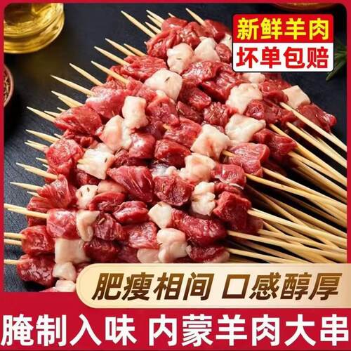 散养羊肉串大串新鲜食材户外烧烤