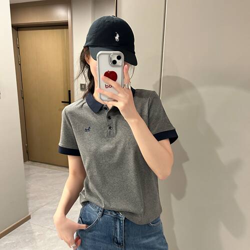 「小木马刺绣」赛罗棉Polo领短袖T恤女 夏季休闲显瘦百搭上衣Z532