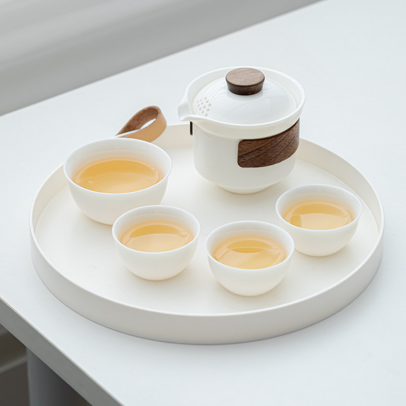 羊脂玉白瓷盖碗茶杯旅行套装高档带过滤防烫家用茶具泡茶器手抓壶