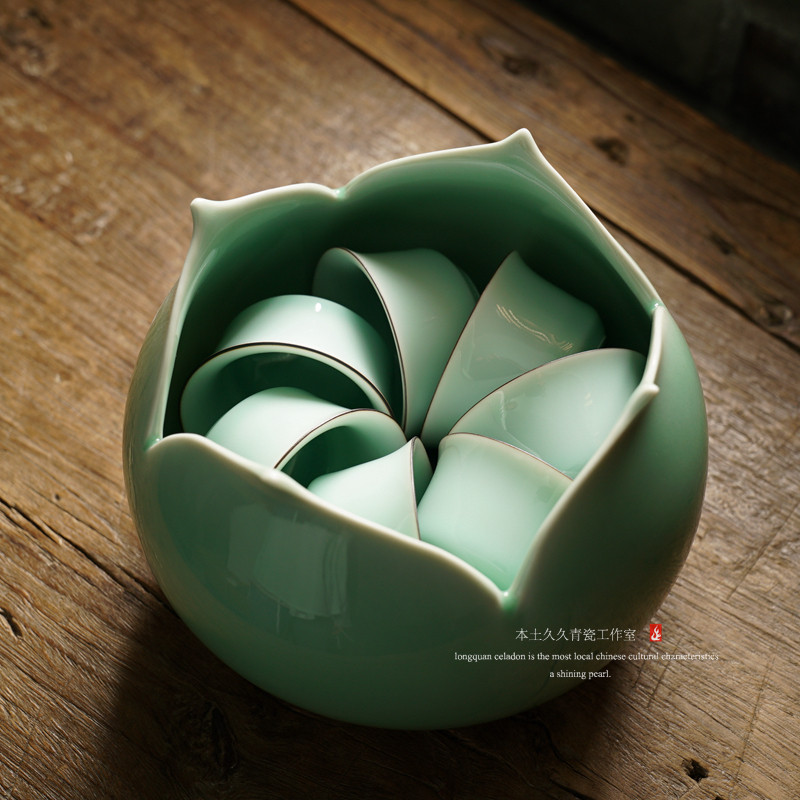 【觅道】龙泉青瓷家用茶洗 渣斗陶瓷大号笔洗莲花洗 茶室花插摆件