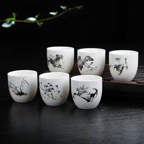陶瓷功夫茶具茶杯套杯1盒6只装白瓷主人品茗杯水杯家用办公杯礼盒