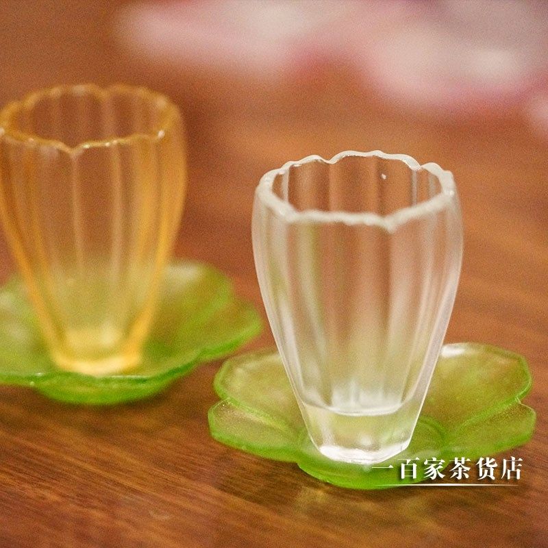 梁明毓古法琉璃茶具 海棠杯托 精美创意茶食甜品托盘百搭隔热茶托