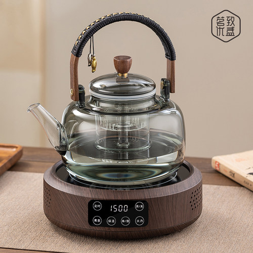 耐高温全玻璃提梁新款高硼硅玻璃蒸煮茶壶电陶炉煮茶炉器烧水泡茶