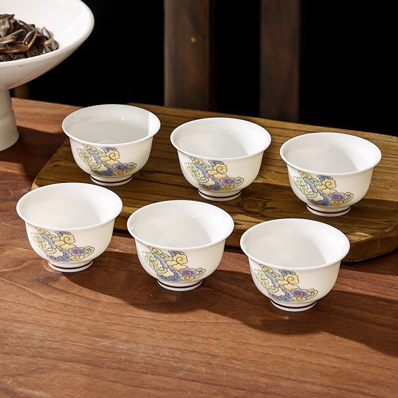 功夫茶杯6只装加厚不烫手羊脂玉白瓷品茗杯单个陶瓷杯子茶具家用