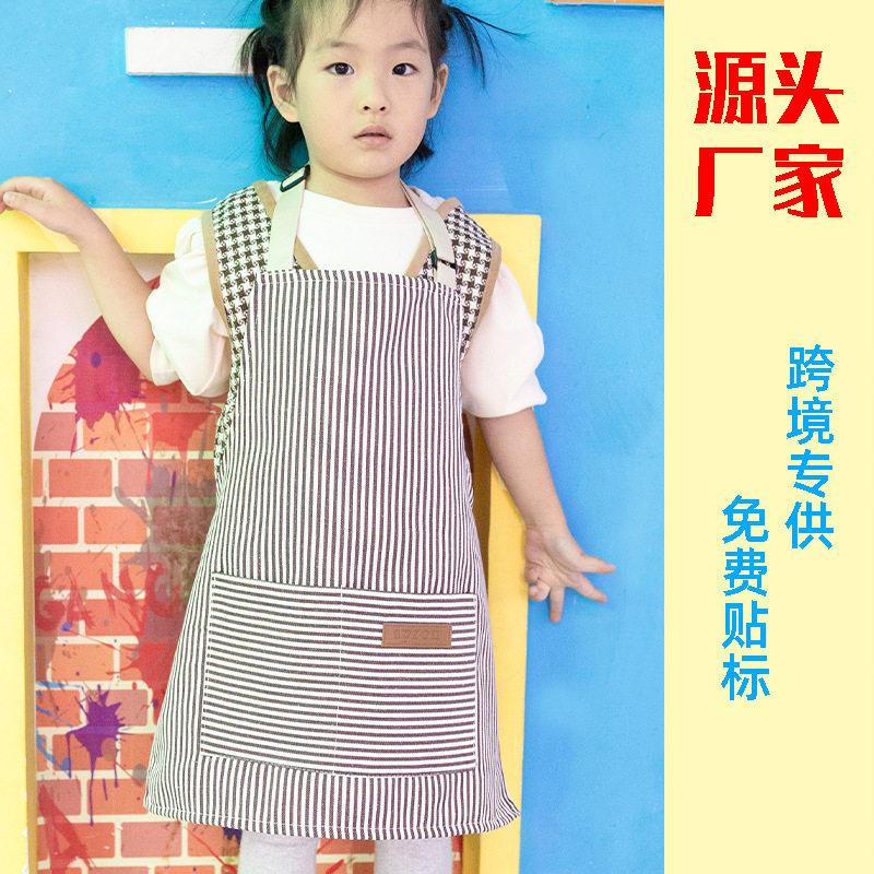 跨境外贸厨房家用烘焙上班纯棉围裙画画防水防油外穿好看围裙