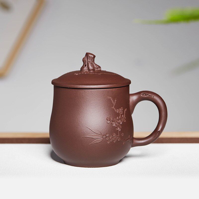 宜兴原矿紫泥紫砂杯盖杯办公室茶杯功夫茶道杯个人专用泡茶杯单杯