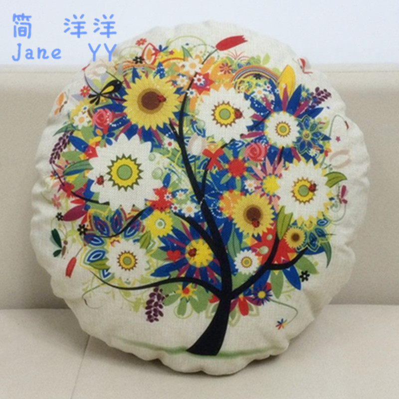 棉麻靠垫英伦风圆枕办公室抱枕沙发靠枕蒲团汽车圆形枕头床头靠背