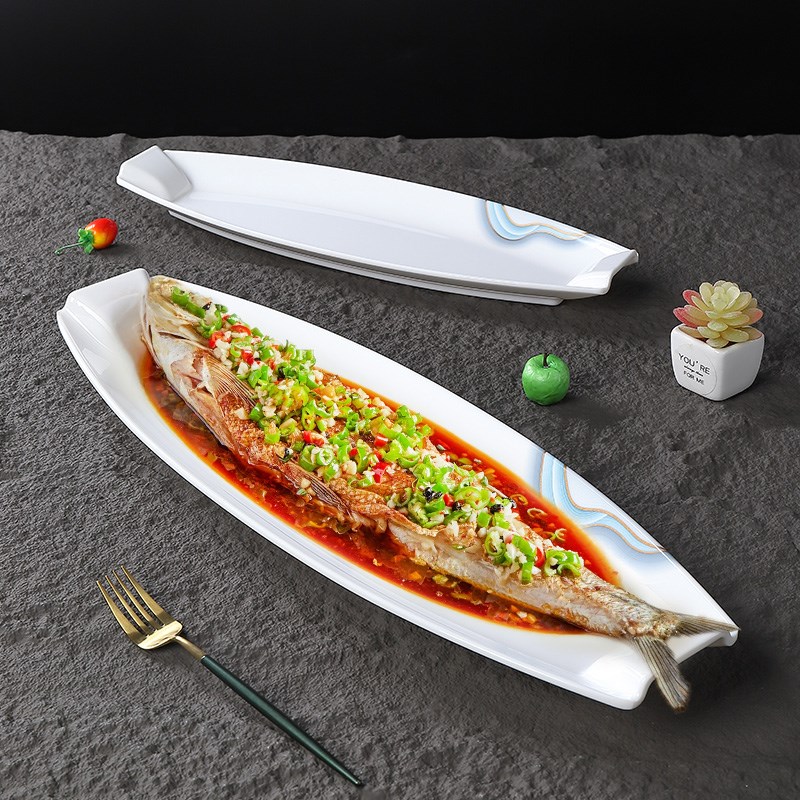 创意酒店餐具仿瓷长条超大号带鱼盘子鳗鱼火锅店餐厅会所私房菜盘
