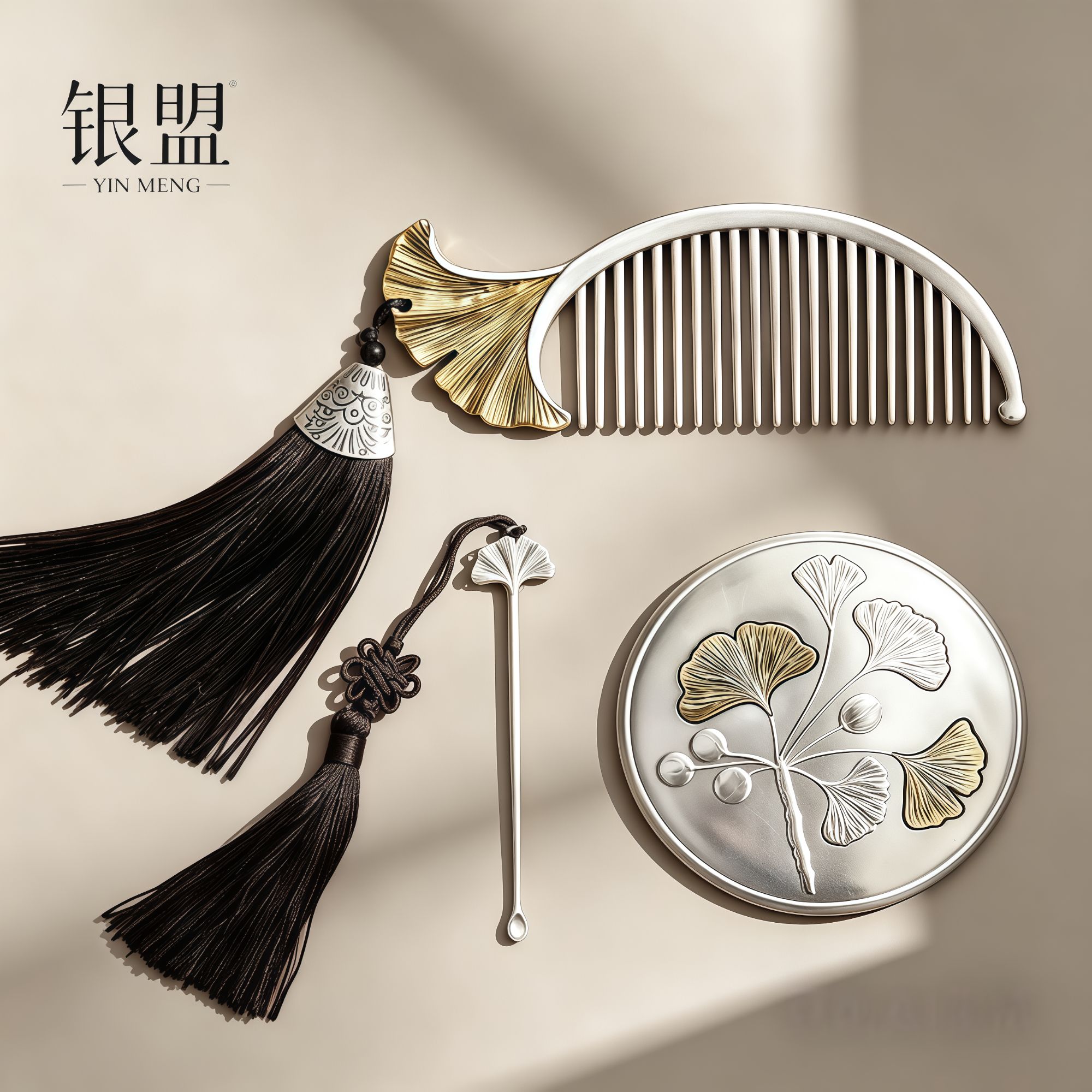 足银银制品 999纯银纯手工足银雪花银梳子女士三生有杏梳