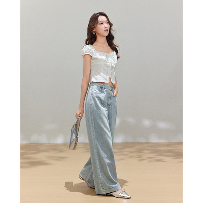 IEF/爱依服【甜酷】夏季时尚潮流百搭烫钻牛仔阔腿裤7228-DZ0184-