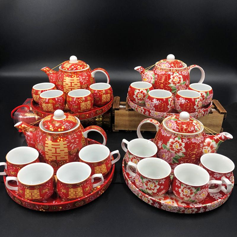 结婚婚庆用品港式新人敬茶杯套喜碗传统习俗新娘嫁妆陶瓷茶具套装