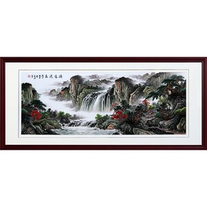 苏绣成品客厅装饰画山水风景家居中式背景墙源远流长手工刺绣挂画